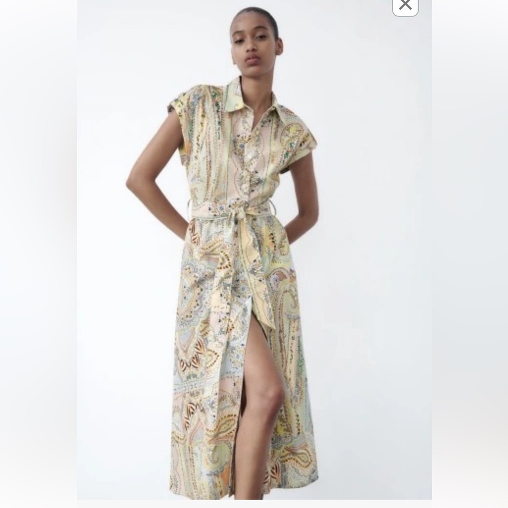 Zara Multi Colored Midi Shirt Dress